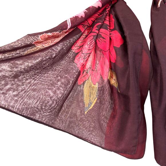 Floral Wrap Cotton Poly blend scarf shawl burgundy pink floral huge square pareo - Picture 4 of 7
